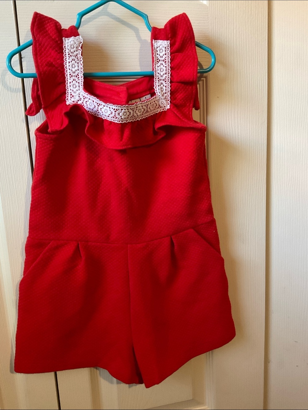 Janie and Jack Red Lace-Trim Ruffled Romper
